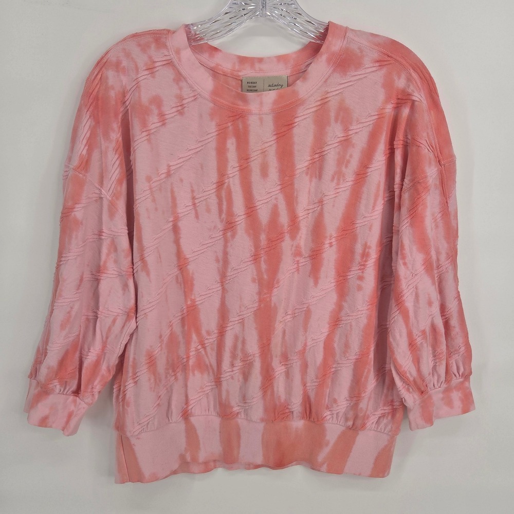 Saturday Sunday Anthropologie Top S Pink Tie Dye Boho Textured Pullover